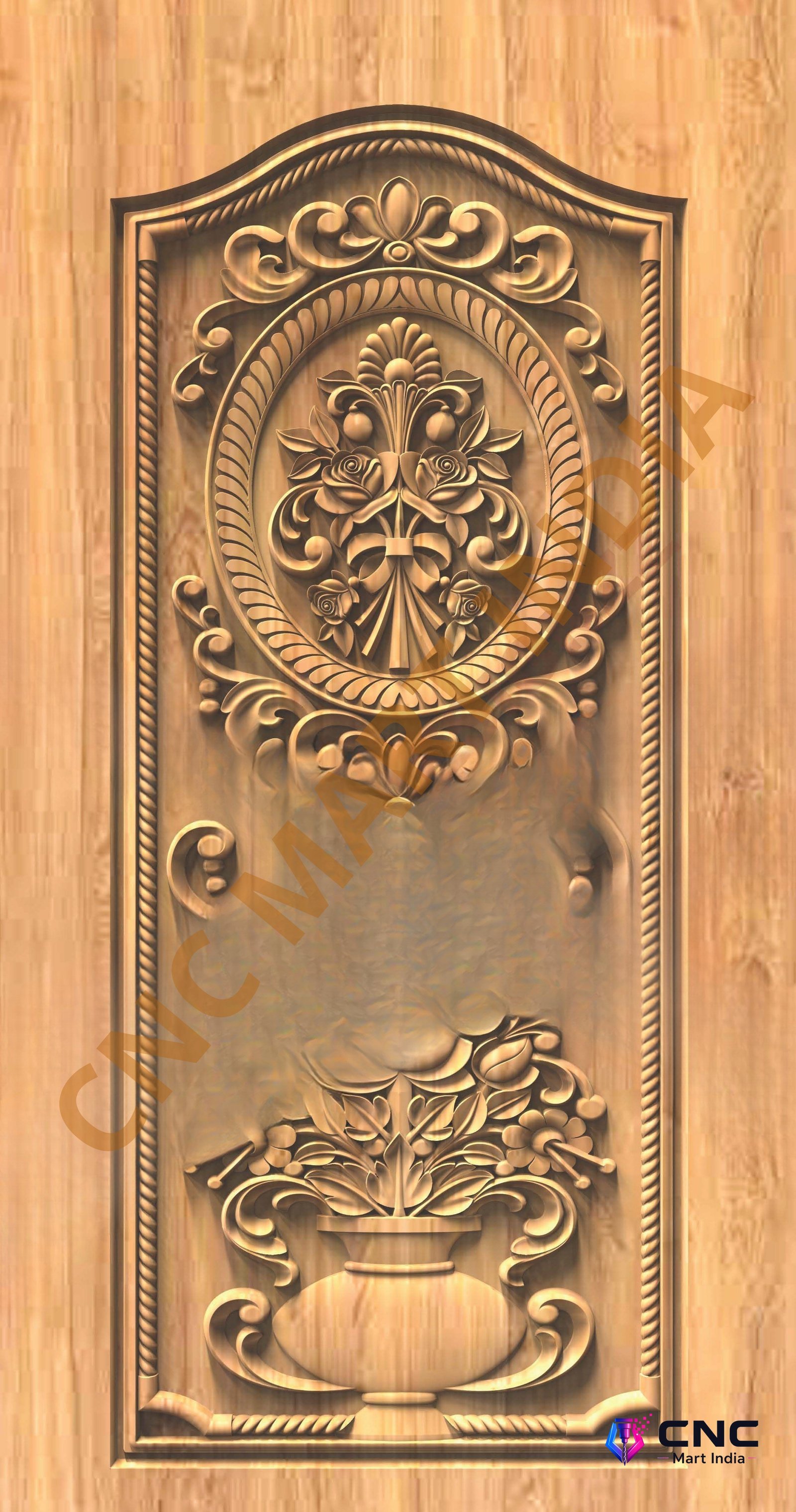 GSK EMBOSSING - EMD-14 Elegant Floral Urn and Oval Motif Decorative Door 3D Relief Model